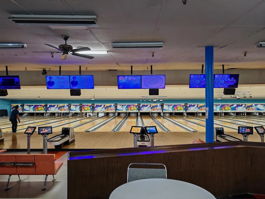 A bowling alley with people bowling during the day, Clayton Valley Highlands, Concord, CA 94521.